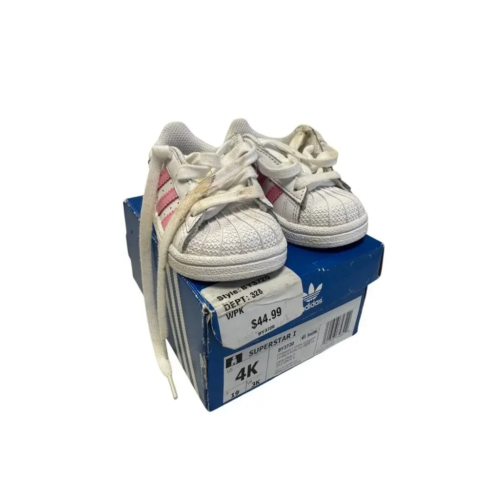 Adidas Superstar I Sneakers Infant Toddler Sz 4K White Light Pink Lace Up BY3720